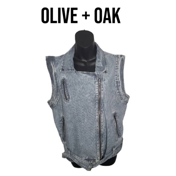 OLIVE + OAK Jackets & Blazers - OLIVE + OAK ACID WASH DENIM MOTO VEST